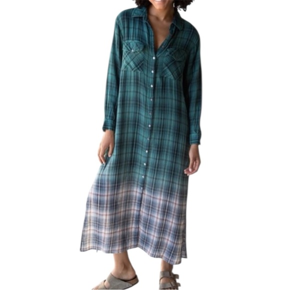 NATURAL LIFE Dresses & Skirts - NATURAL LIFE Brooke Maxi Shirt Dress Teal Ombre S